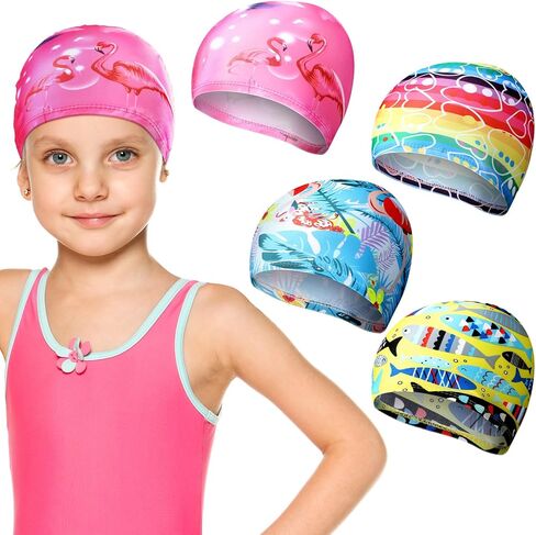 Geyoga 4 Pieces Kids Swim Caps for Boys Girls Age 2-10 Toddler Swimming Hat Nylon Breathable Elastic Children Pool Cap Bathing Cap for Kids Boys Girls in Saudi Arabia