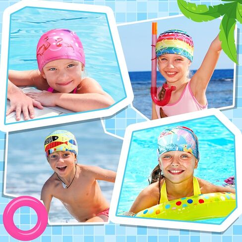 Geyoga 4 Pieces Kids Swim Caps for Boys Girls Age 2-10 Toddler Swimming Hat Nylon Breathable Elastic Children Pool Cap Bathing Cap for Kids Boys Girls in Saudi Arabia