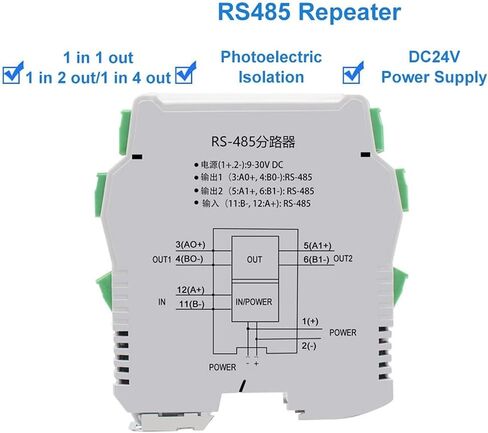 RS485 Repeater photoelectric Isolation Signal Amplifier Serial Communication Lightning Protection Industrial Converter(1 Slave to 2 Master_24VDC Power) in Saudi Arabia