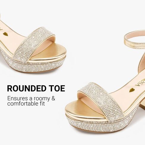 Big Girls High Heels Sandals Round Open Toe Kids Dress Shoes Pageant Flower Girl Shoes Wedding Party Ankle Strap Pumps for Little Big Kids in Kuwait