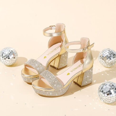 Big Girls High Heels Sandals Round Open Toe Kids Dress Shoes Pageant Flower Girl Shoes Wedding Party Ankle Strap Pumps for Little Big Kids in Kuwait