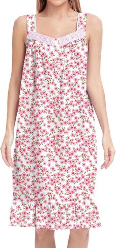 IZZY + TOBY Womens Sleeveless Nightgowns Cotton Night Dress Nightgown Comfy Sleepwear Dress Lightweight Night Gown in Kuwait
