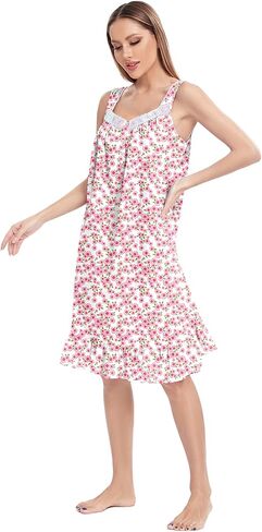 IZZY + TOBY Womens Sleeveless Nightgowns Cotton Night Dress Nightgown Comfy Sleepwear Dress Lightweight Night Gown in Kuwait