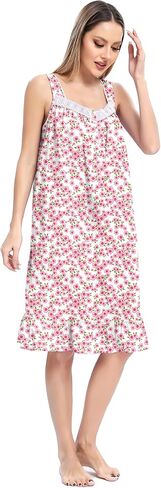 IZZY + TOBY Womens Sleeveless Nightgowns Cotton Night Dress Nightgown Comfy Sleepwear Dress Lightweight Night Gown in Kuwait