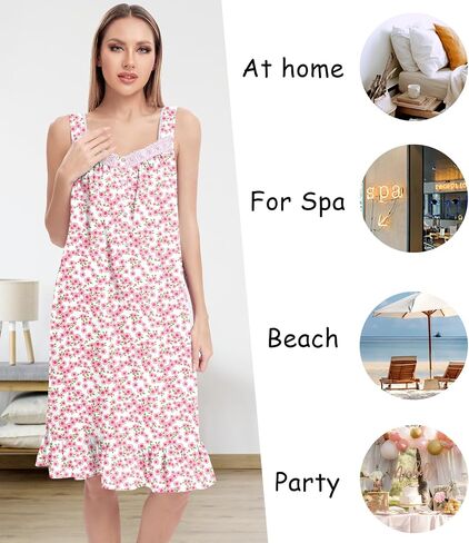IZZY + TOBY Womens Sleeveless Nightgowns Cotton Night Dress Nightgown Comfy Sleepwear Dress Lightweight Night Gown in Kuwait