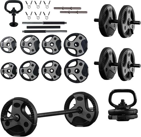 مجموعة الوزن القابلة للتعديل في الولايات المتحدة مع 55 بوصة الحديد ، الدمبل ، ومقبض kettlebell - معدات ممارسة متعددة الاستخدامات للتدريبات الصالة الرياضية المنزلية in Kuwait