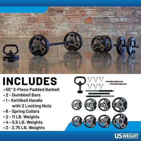 مجموعة الوزن القابلة للتعديل في الولايات المتحدة مع 55 بوصة الحديد ، الدمبل ، ومقبض kettlebell - معدات ممارسة متعددة الاستخدامات للتدريبات الصالة الرياضية المنزلية in Kuwait