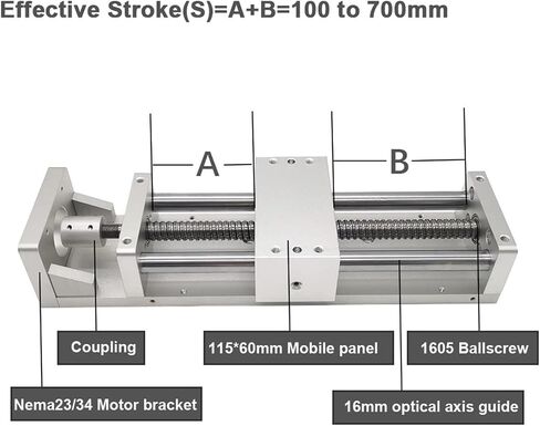 100MM 200MM Stroke CNC Linear Module Sliding Table XYZ Axis Cross Slide Linear Stage SFU1605 Ball Screw C7 1Pcs(Nema23 Motor Bracket,100MM Stroke) in Saudi Arabia