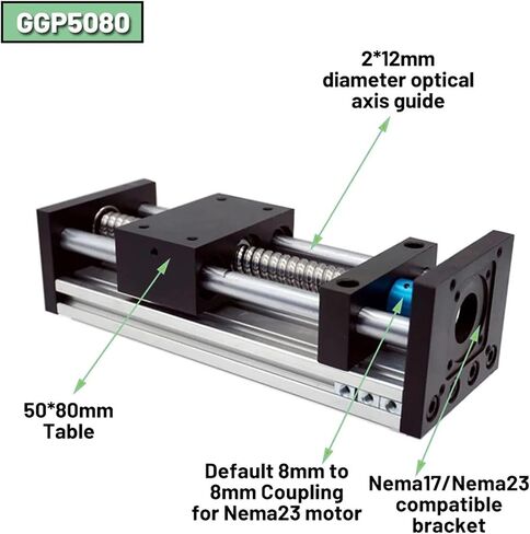 CNC Aluminium Linear Rail Guide Module Stage Sliding Table 80mm Wide Round Guide Platform XYZ Table SFU1204/SFU1605/SFU1610 1Pcs(GGP5080,50mm Stroke SFU1204) in Kuwait