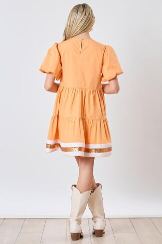 Hey Sweetie Women's Football Sequin Stripe Shirt Dress – Collared Button-Down Puff Sleeve Tiered Dress in Saudi Arabia