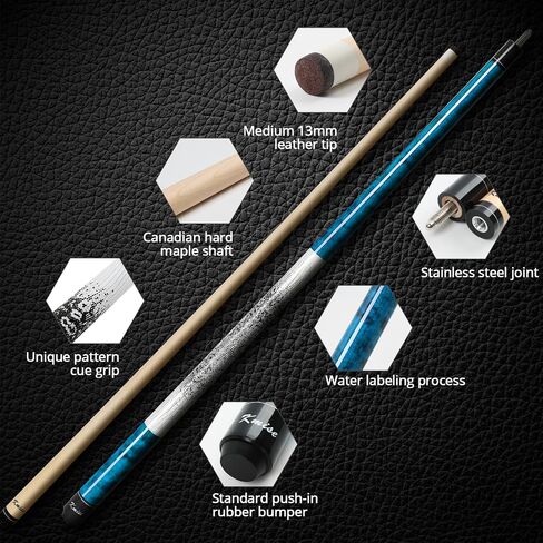 Kmise Professional Low-Deflection Pool Cue Stick, 58'' Canadian Hard Maple Wood Billiard Cue, 13mm Leather Tip, 3D Anti-Slip Grip, Precision Control for Adults/Beginners/Pros in Saudi Arabia