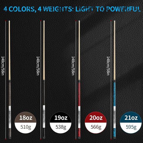 Kmise Professional Low-Deflection Pool Cue Stick, 58'' Canadian Hard Maple Wood Billiard Cue, 13mm Leather Tip, 3D Anti-Slip Grip, Precision Control for Adults/Beginners/Pros in Saudi Arabia