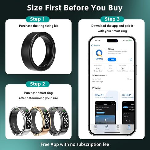 Smart Ring with LED Display Screen, Fitness Tracker Smart Rings for Women Men, Health Ring for iOS & Android, Sleep Tracker Ring Compatible with Heart Rate, SpO2, Sleep, Step (Black, 12) in Saudi Arabia
