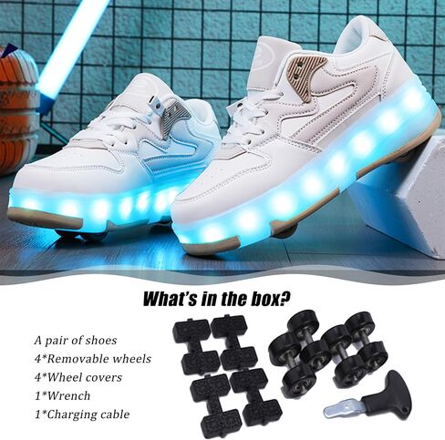 Aikuass LED Roller Skate Shoes for Kids Boys Girls 4 Wheels Wheels Fashion Sneakers ترقية قابلة لإعادة الشحن مع الأضواء وميض الأحذية ذات العجلات للمبتدئين أفضل هدية in Kuwait