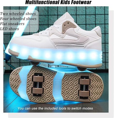 Aikuass LED Roller Skate Shoes for Kids Boys Girls 4 Wheels Wheels Fashion Sneakers ترقية قابلة لإعادة الشحن مع الأضواء وميض الأحذية ذات العجلات للمبتدئين أفضل هدية in Kuwait