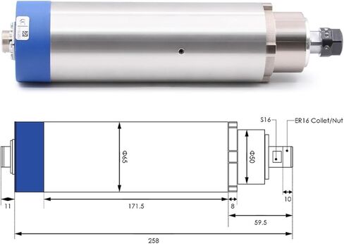 1.5kw ER16 D = 65mm 400Hz المغزل المبرد بالهواء 4pcs محامل 24000 دورة في الدقيقة 65x258mm (220 فولت) in Saudi Arabia
