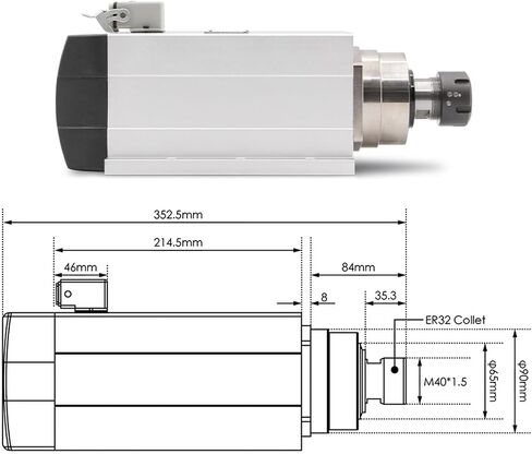 4.5kw ER32 air-cooled 220v/380v square spindle ceramic ball bearing 0.01mm precision with mounting flange(220v) in Saudi Arabia