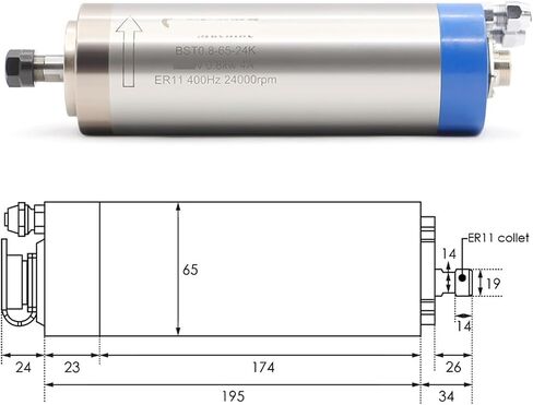 800W محرك المغزل المبرد بالمياه ER11 0.8KW 400Hz 65x195mm 4 محامل (110 فولت) in Saudi Arabia