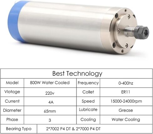 800W محرك المغزل المبرد بالمياه ER11 0.8KW 400Hz 65x195mm 4 محامل (110 فولت) in Saudi Arabia