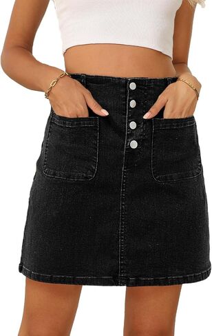 Sidefeel Women's Jean Skirt High Waist Summer Stretch Zimbaplatinum Denim Skirt Button Mini Skirt with Pockets in Saudi Arabia