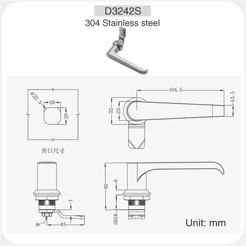 Stainless Steel MS324-2L Switch Cabinet Door Handle Lock Switch Cabinet Door Latch Lock 1Pcs in Kuwait