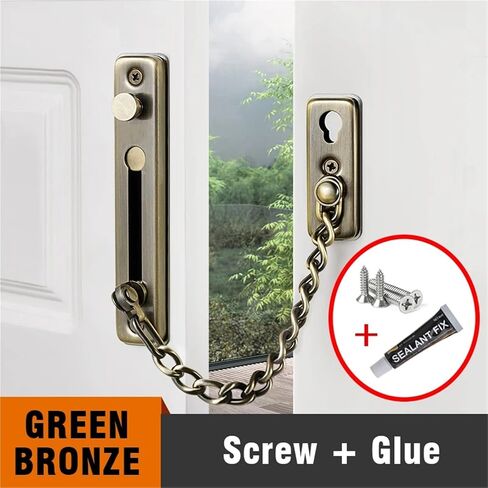 Green Bronze-Glue Stainless Steel Door Chain Lock Door Chain Door Latch Nail Thicken Door Lock 1Pcs in Saudi Arabia