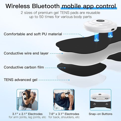 Wireless TENS & EMS Unit Back Pain Relief Massager - APP Controlled Bluetooth EMS Muscle Stimulator Machine for Back Shoulder Leg Neck Pain Relief (Black) in Saudi Arabia