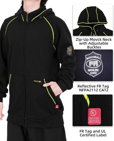 BOCOMAL FR Hoodies 12oz Heavyweight Cotton Fleece Zipper Front Flame Resistant Contrast Stripes Hooded Sweatshirts in Saudi Arabia