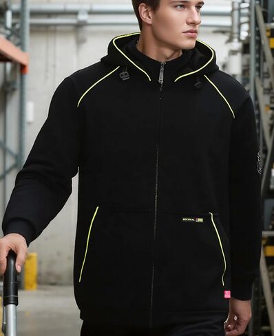 BOCOMAL FR Hoodies 12oz Heavyweight Cotton Fleece Zipper Front Flame Resistant Contrast Stripes Hooded Sweatshirts in Saudi Arabia