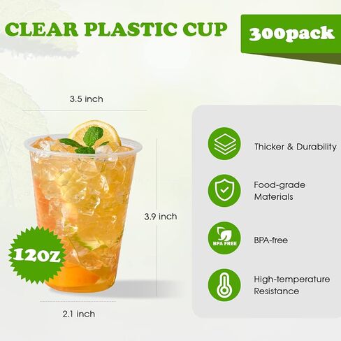 Lilymicky 300 Pack 12 oz Clear Plastic Cups, Cold Disposable Plastic Drinking Cups for Parties, Picnic, BBQ, Travel, and Events in Kuwait