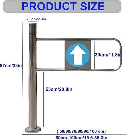 بوابة سلامة السلامة من الفولاذ المقاوم للصدأ لذاتها لمدخل السوبر ماركت ، باب التحكم في الوصول المتين للمتجر/المكتبة ، التصميم المحمّل بنابض ، مفصلي يسار (80x100 سم) in Kuwait