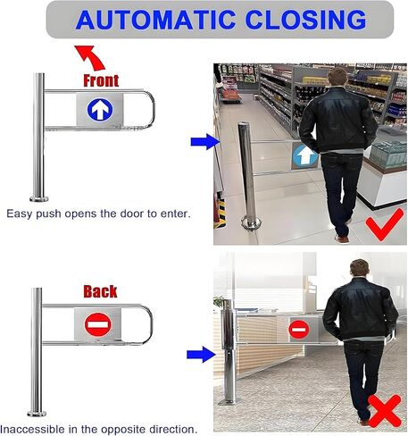 بوابة سلامة السلامة من الفولاذ المقاوم للصدأ لذاتها لمدخل السوبر ماركت ، باب التحكم في الوصول المتين للمتجر/المكتبة ، التصميم المحمّل بنابض ، مفصلي يسار (80x100 سم) in Kuwait
