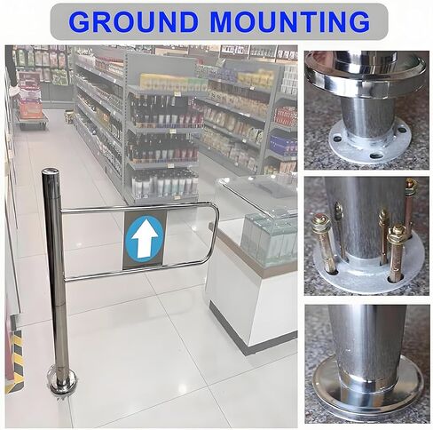 بوابة سلامة السلامة من الفولاذ المقاوم للصدأ لذاتها لمدخل السوبر ماركت ، باب التحكم في الوصول المتين للمتجر/المكتبة ، التصميم المحمّل بنابض ، مفصلي يسار (80x100 سم) in Kuwait