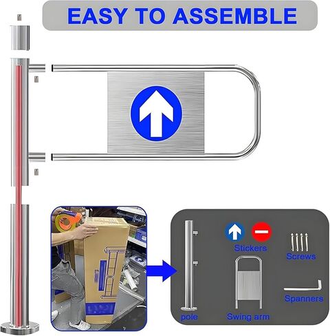 بوابة سلامة السلامة من الفولاذ المقاوم للصدأ لذاتها لمدخل السوبر ماركت ، باب التحكم في الوصول المتين للمتجر/المكتبة ، التصميم المحمّل بنابض ، مفصلي يسار (80x100 سم) in Kuwait