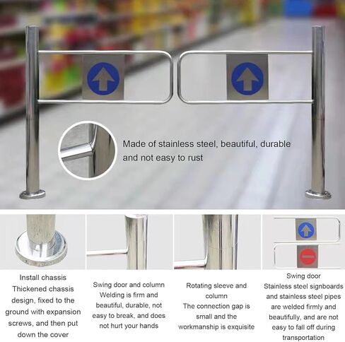 بوابة Safety Swing لمحلات السوبر ماركت-حاجز معدني محمّل بنابض مع فتحة 90 درجة ، باب أحادي الاتجاه للمكتبات والمتاجر ذات المناظر الخلابة (75x97 سم/2.46 × 3.18 قدم) in Kuwait