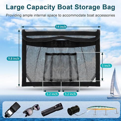 14" X 9.8" Boat Storage Bag with Secure Lid and 2 Open Pockets, Boat Storage Organizer with Strong Adhesive Backing, Perfect for Storing Gloves, Tools, Flashlights, Tackle, Gear in Saudi Arabia