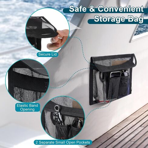 14" X 9.8" Boat Storage Bag with Secure Lid and 2 Open Pockets, Boat Storage Organizer with Strong Adhesive Backing, Perfect for Storing Gloves, Tools, Flashlights, Tackle, Gear in Saudi Arabia