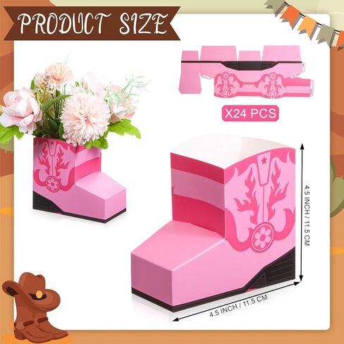 24 PCS Cowboy Cowgirl Boots Fopcorn Boxes Mini Cowboy Boots Shape Flower Boxes Concerpiece for Cowboy Cowgirl Party Party Supplies (Pink) in Saudi Arabia