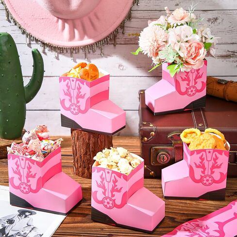24 PCS Cowboy Cowgirl Boots Fopcorn Boxes Mini Cowboy Boots Shape Flower Boxes Concerpiece for Cowboy Cowgirl Party Party Supplies (Pink) in Saudi Arabia