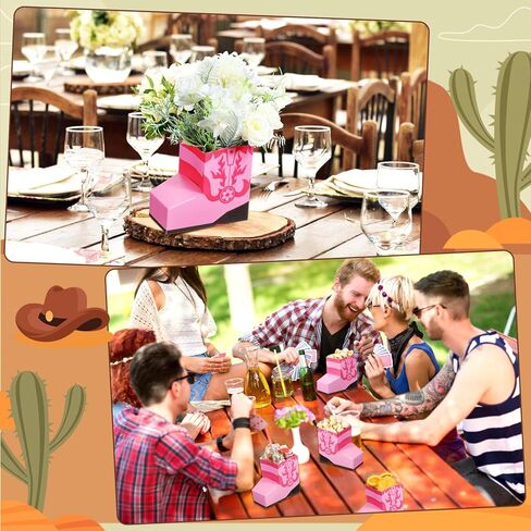 24 PCS Cowboy Cowgirl Boots Fopcorn Boxes Mini Cowboy Boots Shape Flower Boxes Concerpiece for Cowboy Cowgirl Party Party Supplies (Pink) in Saudi Arabia