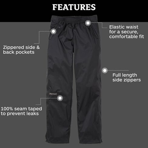 MARMOT Women's PreCip Eco Full Zip Pant | Lightweight, Waterproof Pants for Women, Ideal for Hiking, Jogging, and Camping, 100% Recycled, Black, Small in Kuwait