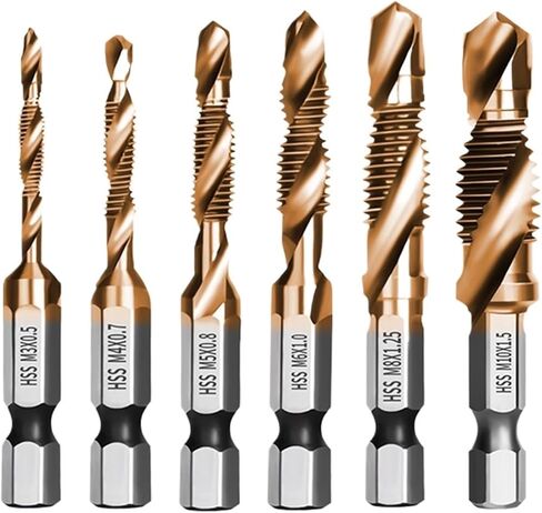 Tap Drill Bits Set Titanium Plated Hex Shank HSS Countersink Thread Metric Screw Machine Compound M3 M4 M5 M6 M8 M10 Hand Tools(M8x1.25 Golden) in Saudi Arabia