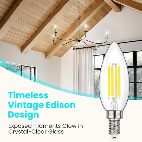 GGOYING LED Chandelier Light Bulbs 40W Equivalent, 500LM E12 Candle Base, 4W B11 Filament Candelabra Bulb Daylight White 5000K, Clear Glass Non-Dimmable, 5 Pack in Kuwait