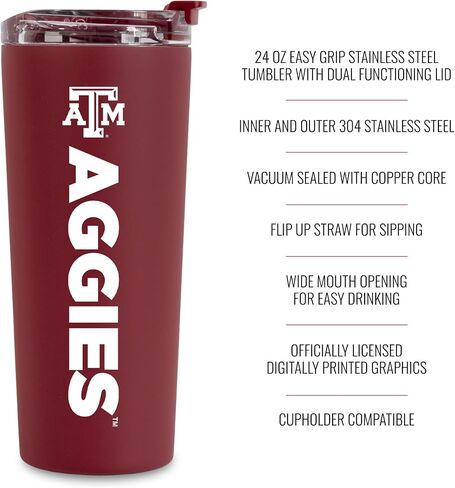 Rico Industries NCAA 24oz Stainless Steel Tumbler with Lid and Dual Functioning Lid (Sip or Use Straw) in Saudi Arabia