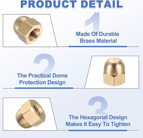MECCANIXITY Acorn Hex Cap Nuts, M4x0.7mm Brass Dome Head Hex Decorative Cap Nuts for Screws Bolts Industrial Mechanical Electrical Equipment Repair Hardware(Gold Tone, Pack of 12) in Kuwait
