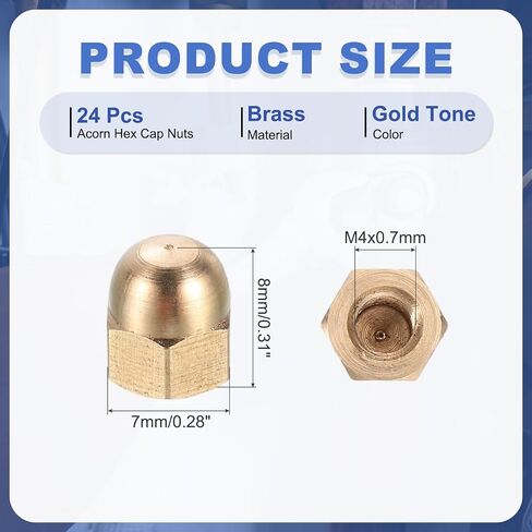 MECCANIXITY Acorn Hex Cap Nuts, M4x0.7mm Brass Dome Head Hex Decorative Cap Nuts for Screws Bolts Industrial Mechanical Electrical Equipment Repair Hardware(Gold Tone, Pack of 12) in Kuwait