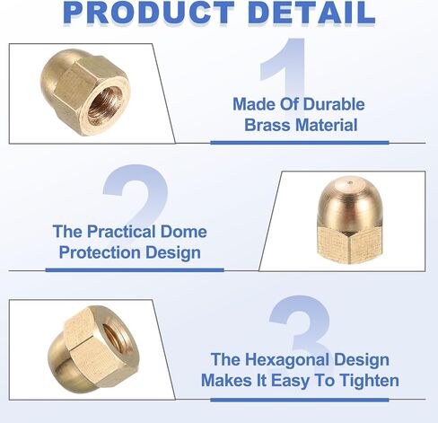 MECCANIXITY Acorn Hex Cap Nuts, M4x0.7mm Brass Dome Head Hex Decorative Cap Nuts for Screws Bolts Industrial Mechanical Electrical Equipment Repair Hardware(Gold Tone, Pack of 12) in Kuwait