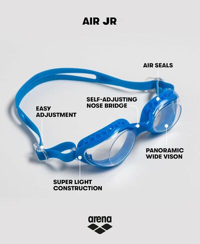 ARENA Unisex Kids Junior Air Mirror Swim Goggles for Swimming Ages 6 to 12 Air Seals Anti-Fog Coated Lens Adjustable Strap in Saudi Arabia