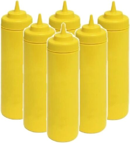 TrueCraftware-Set of 6 Squeeze Condiment Wide Mouth Dispensing Bottles 32 oz Clear- Plastic Squeeze Bottle For Sauces Spreads Ketchup Mustard Mayo Hot sauces and Olive oil in Saudi Arabia