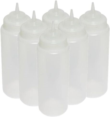 TrueCraftware-Set of 6 Squeeze Condiment Wide Mouth Dispensing Bottles 32 oz Clear- Plastic Squeeze Bottle For Sauces Spreads Ketchup Mustard Mayo Hot sauces and Olive oil in Saudi Arabia